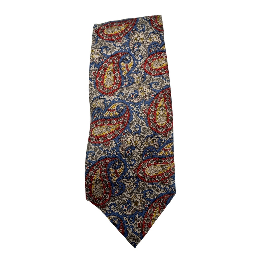 Enson's Gentlemen's Fashions Mens Paisley Silk Tie Blue Red Gold Vintage Pattern